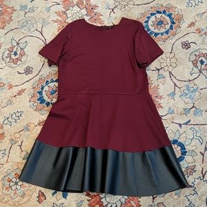 Wine colored dress with faux leather strip